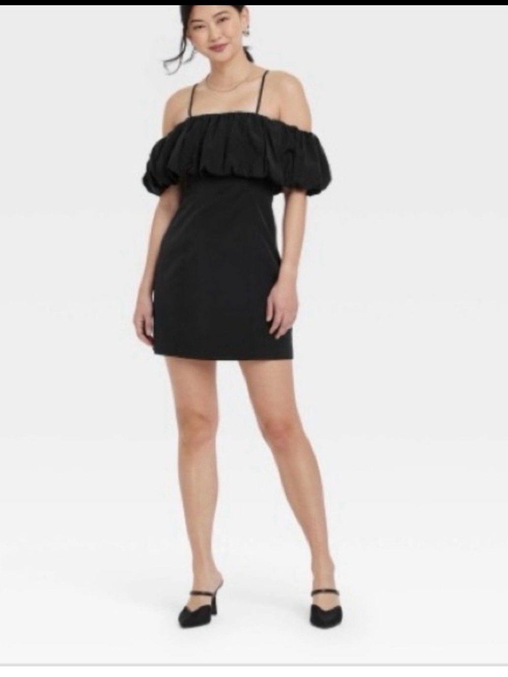 Women's Ruffle Mini a-Line Dress - a New Day™ Black Off Shoulder Size 6